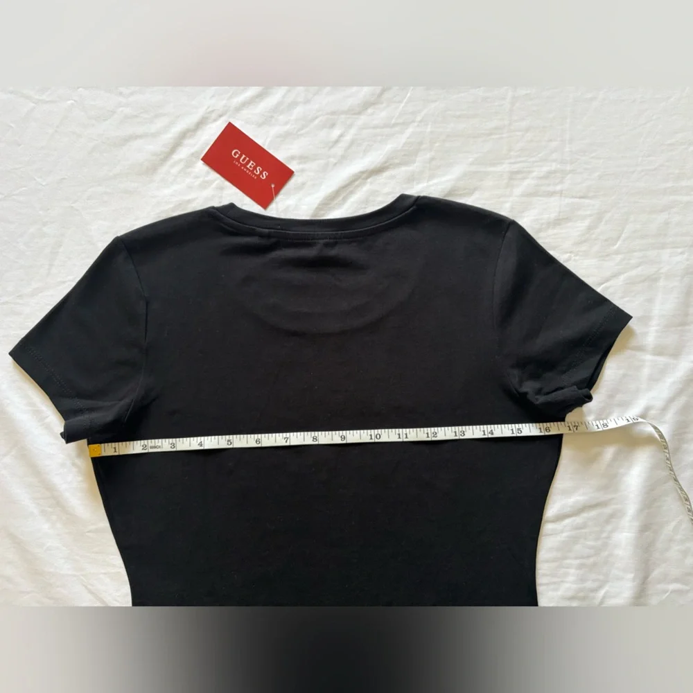 NWT-GUESS Women's Jet Black Logo Studded Tee - Picture 6 of 8